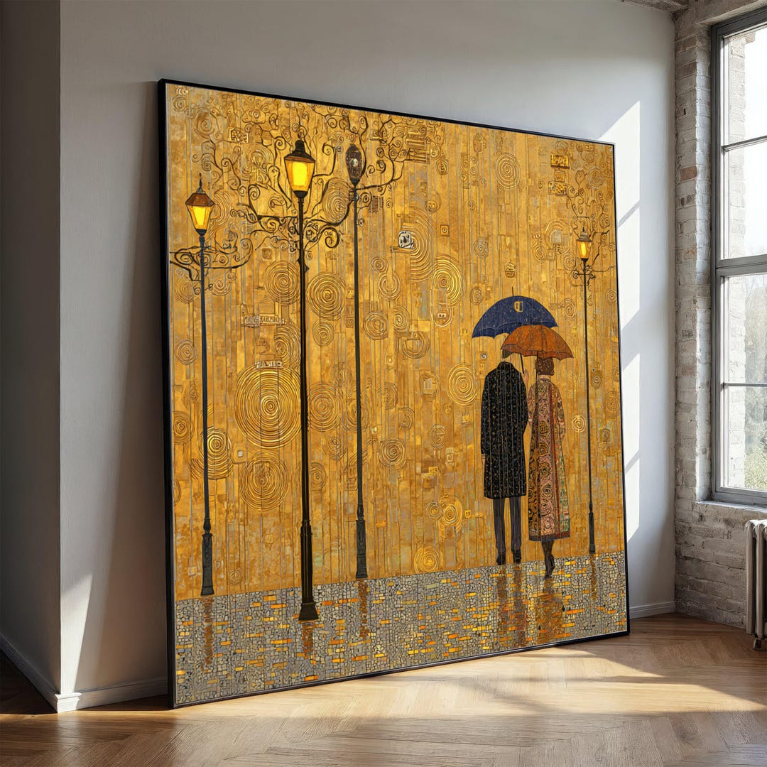 Gustav Klimt Couple With Umbrellas Canvas, Romantic Gold Art Print ...