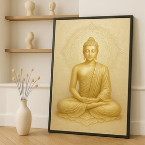 Golden Buddha Canvas Painting, Sacred Mandala Meditation Wall Art, Spiritual Zen Decor, Ready to Hang, Gift for Boho Art Lovers