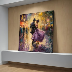 Romantic Dancing Couple Canvas Painting – Vibrant Wall Art Gift with Elegant Evening Scene, Perfect for Luxurious Home Decor