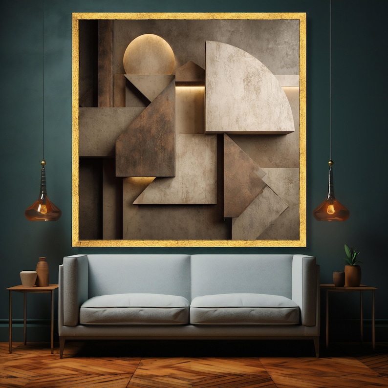 Modern Abstract Geometric Canvas Wall Art, Shapes With Warm Lighting ...