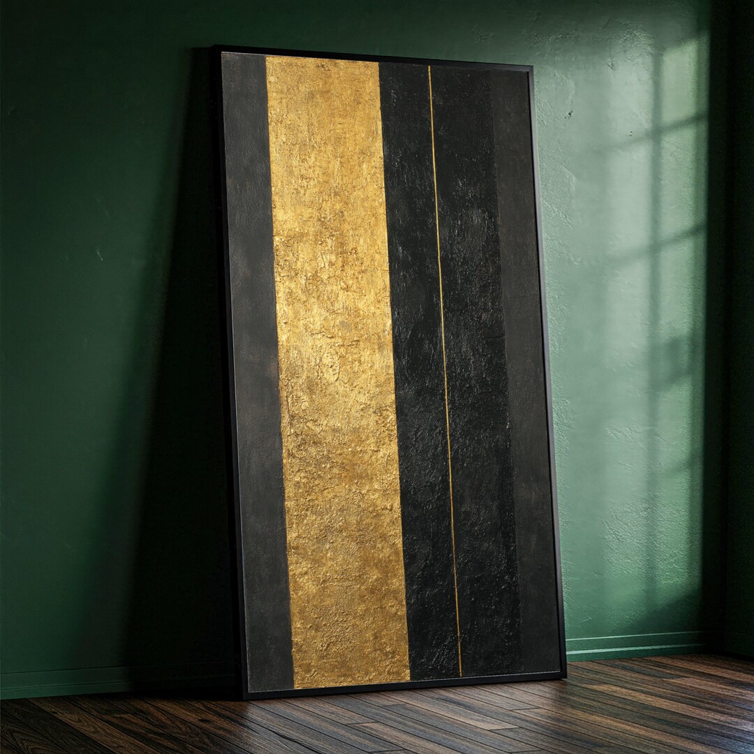 Modern Abstract Black and Gold Striped Canvas Wall Art, Geometric Home ...