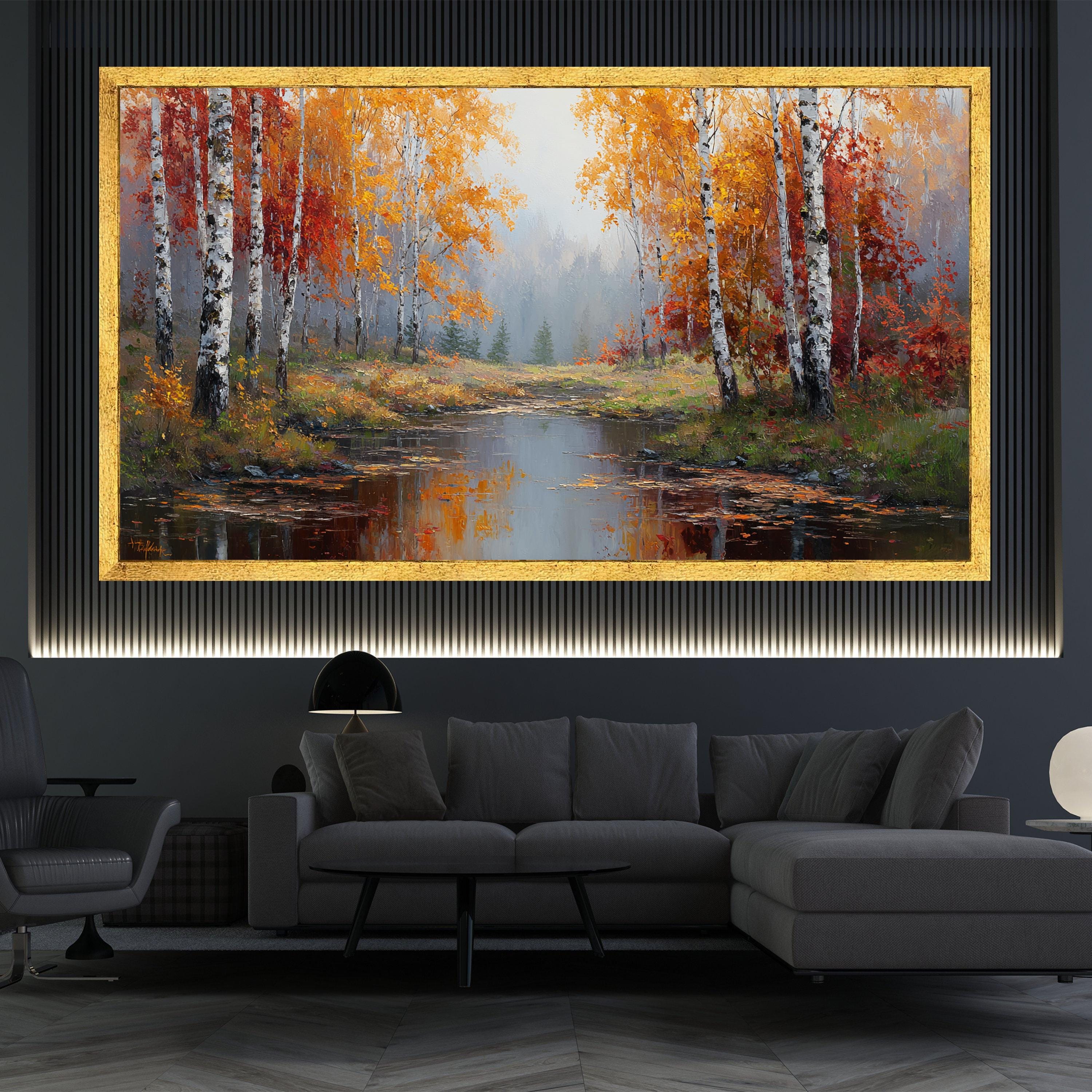 Autumn Birch Trees Canvas Wall Art, Fall Forest Landscape Painting ...