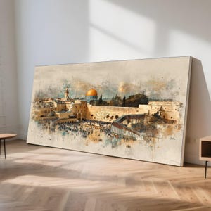 Jeruzalem oude stad canvas muurkunst, westelijke muurschilderij, kunstwerk koepel van de rots, religieus monument canvas, spirituele woondecoratie