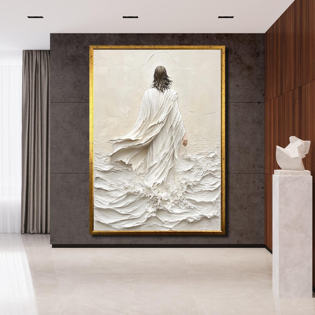 White Jesus Walking on Water Canvas Painting - Unique Christian Art ...