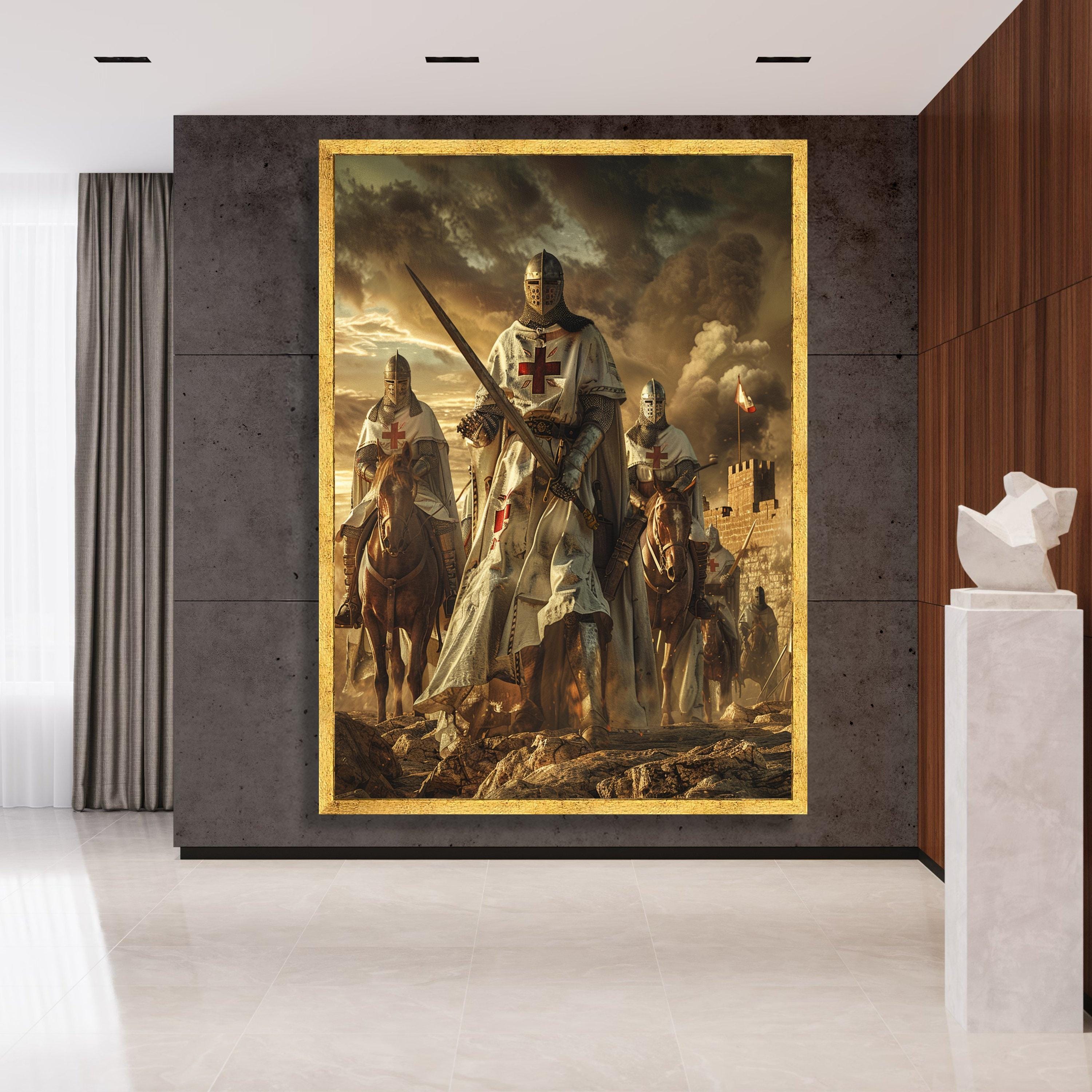Medieval Knights Templar Canvas Wall Art, Crusader Warrior Canvas ...