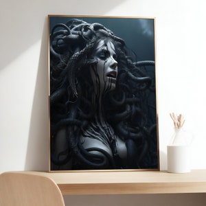 Medusa Mythological Canvas Wall Art, Greek Mythology Decor, Framed Serpent Art, Home Decor Gift