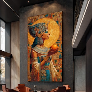 Ancient Egyptian Queen Canvas Wall Art, Cleopatra Portrait, Pharaoh Decorative Canvas, Historical Wall Decor, Royalty Themed Art Print