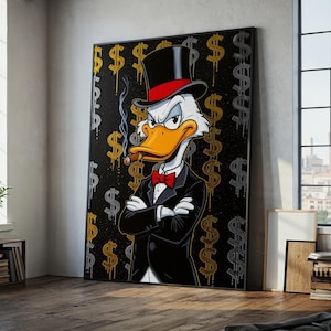 Rich Duck Canvas Wall Art: Pop Art Giclée Print with Money Theme for Modern Decor