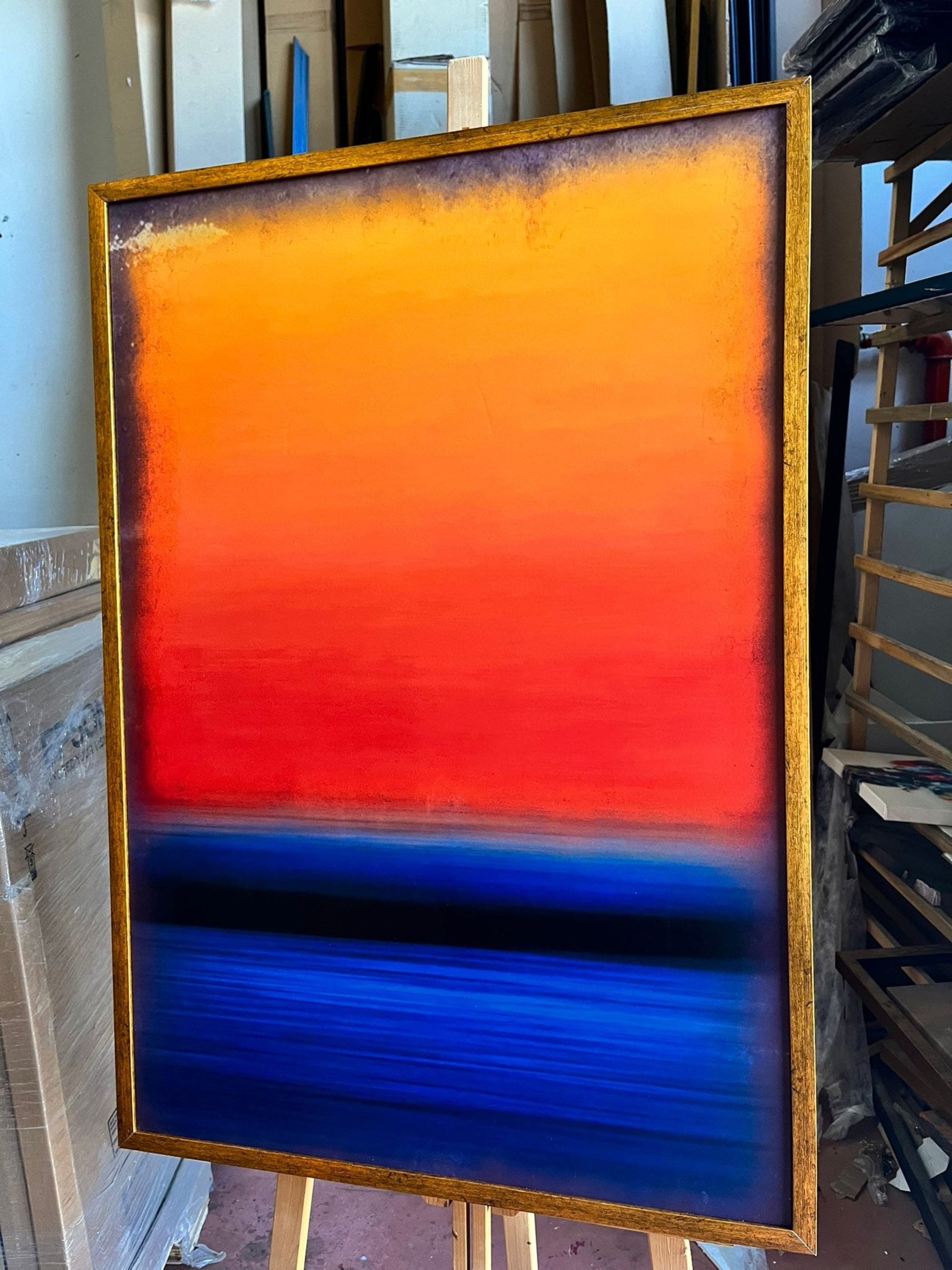 Mark Rothko Blue Orange Framed Canvas Painting, Abstract Wall Art