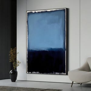 Mark Rothko Canvas Painting No. 21 - Light and Dark Blue Abstract Wall Art, Modern Minimalist Decor for Living Room Gift