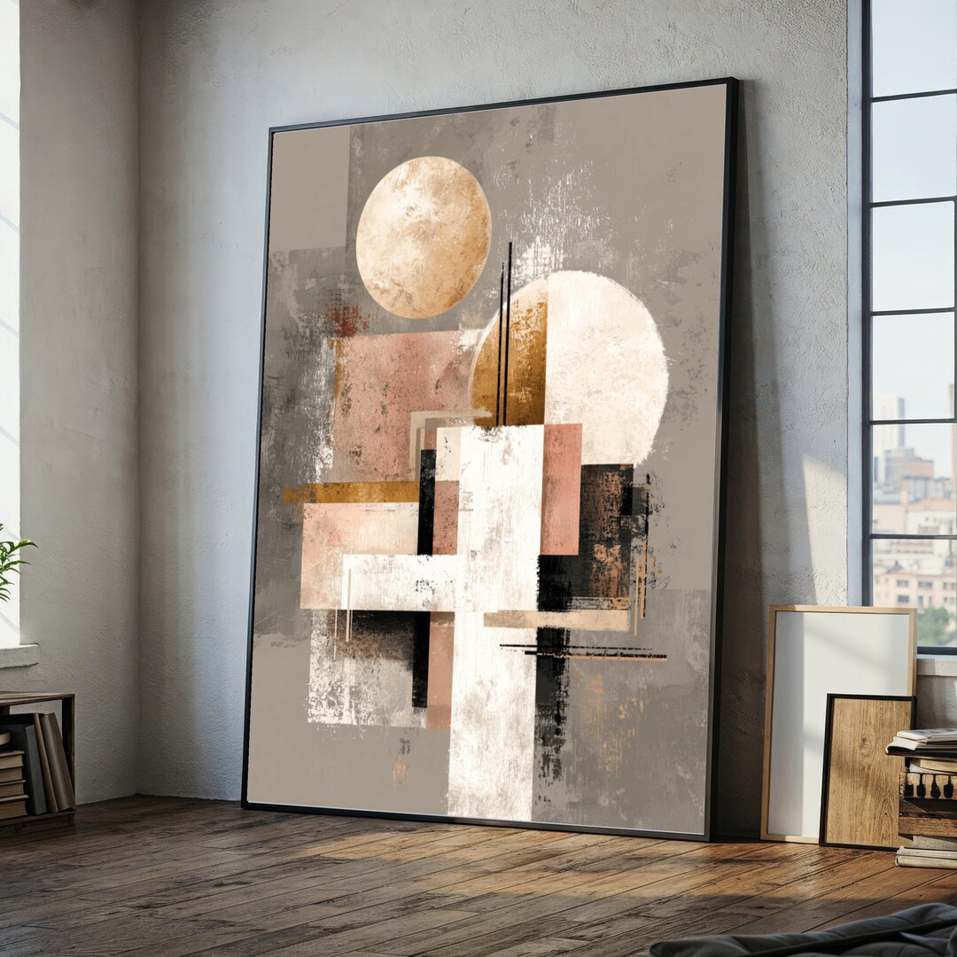 Abstract Geometric Shapes Canvas, Modern Minimalist Wall Art, Neutral ...