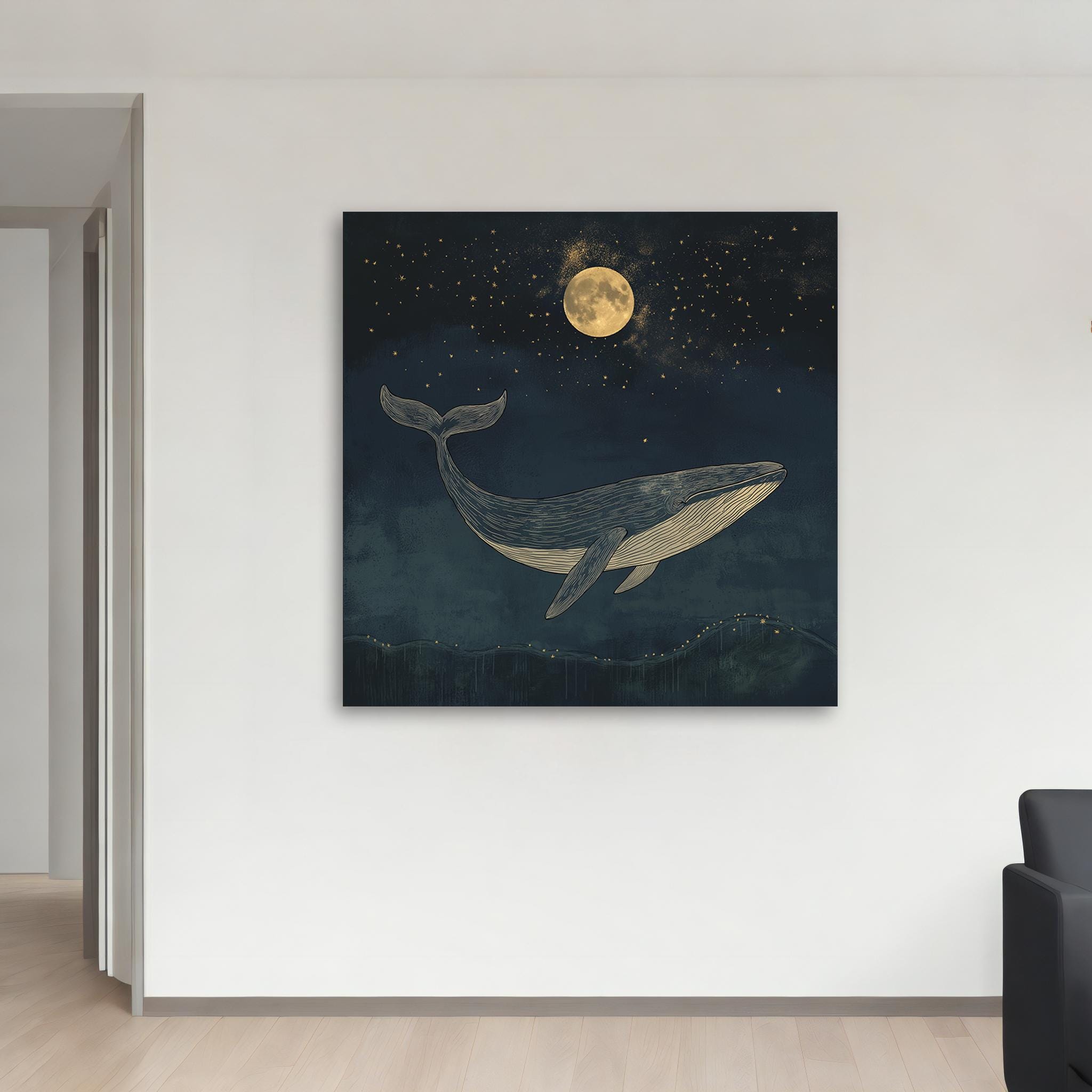 Magical Whale and Moon Canvas Painting - Dreamy Night Sky Art With ...