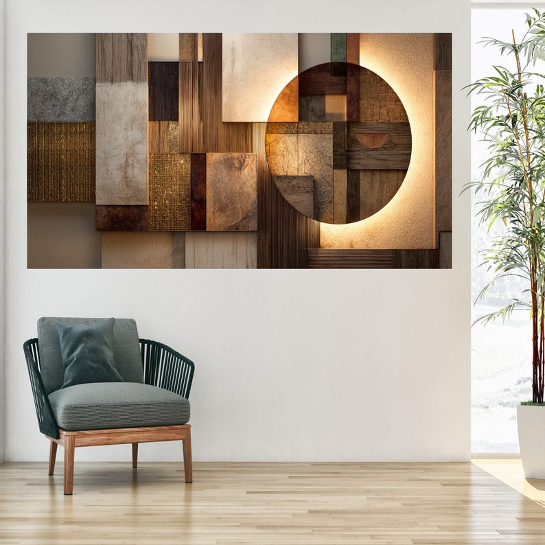 Geometric Abstract Canvas Wall Art, Earth Tone Design, Modern Rustic ...
