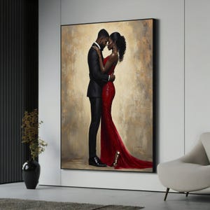 Tableau sur toile pour couple élégant, oeuvre d&#39;art murale encadrée, cadeau de Saint-Valentin, prêt à accrocher, décoration romantique moderne