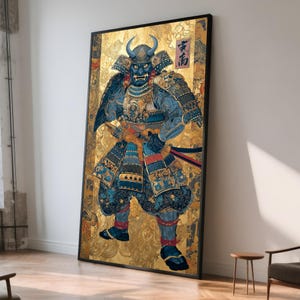 Samurai Warrior Canvas Painting – Japanese Armor Wall Art With Gold ...