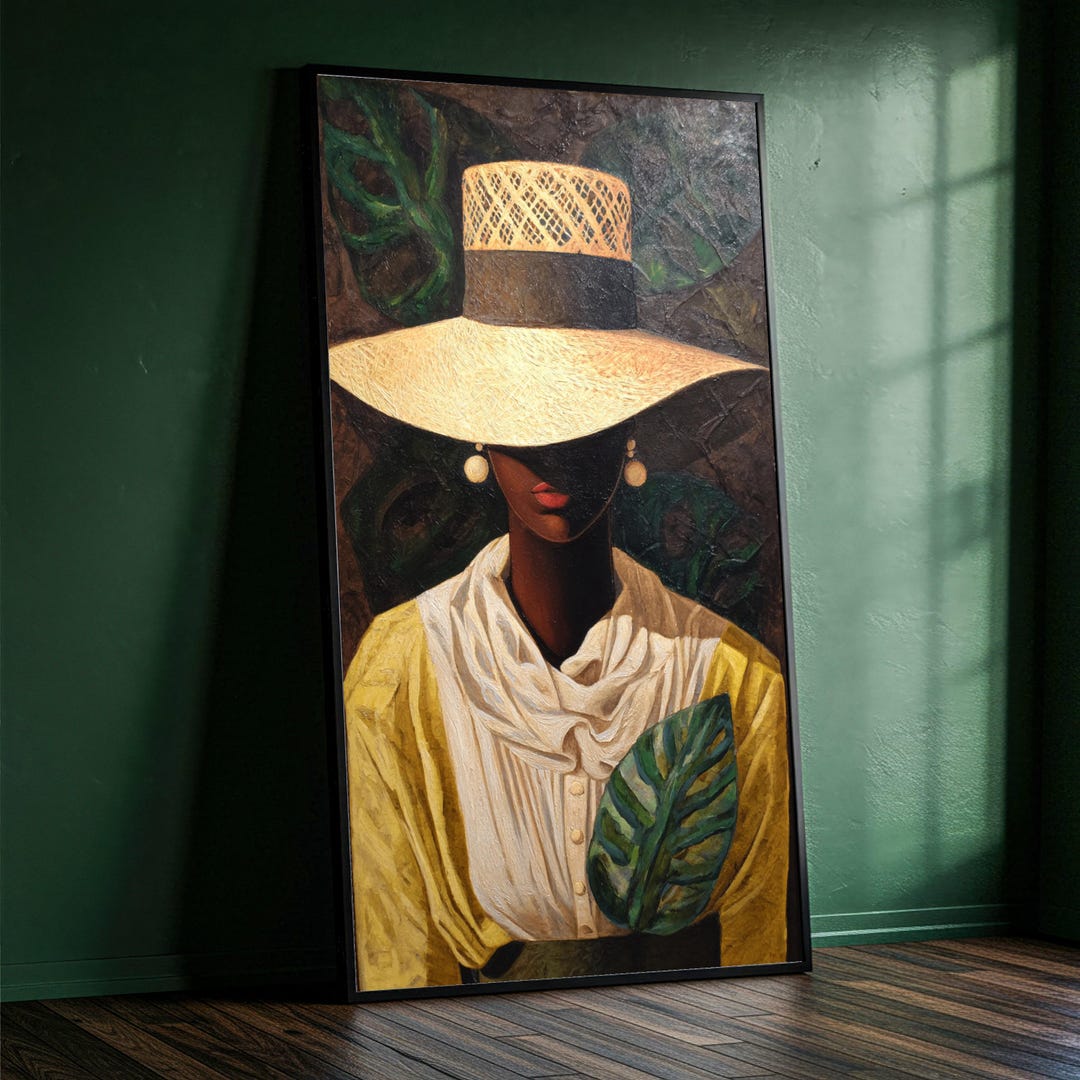 Elegant Woman With Wide-brim Hat Canvas, Modern Portrait Wall Art ...