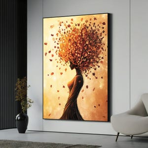 Autumn Woman Canvas Painting - Nature-Inspired Wall Art, Fall Leaves Artwork, Romantic Gift for Valentine's Day