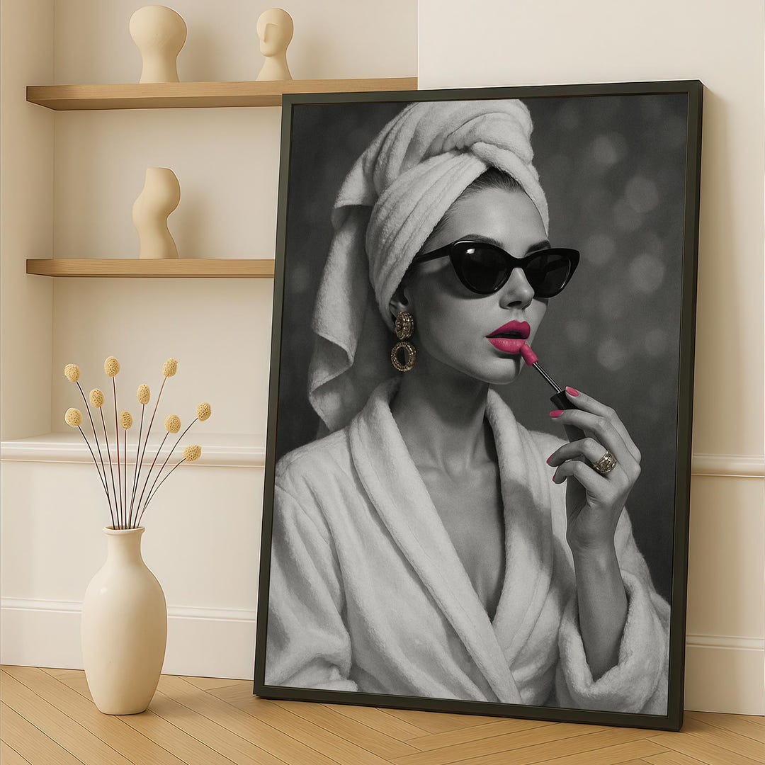 Glam Woman With Lipstick Canvas Painting – Black and White Pop Art ...