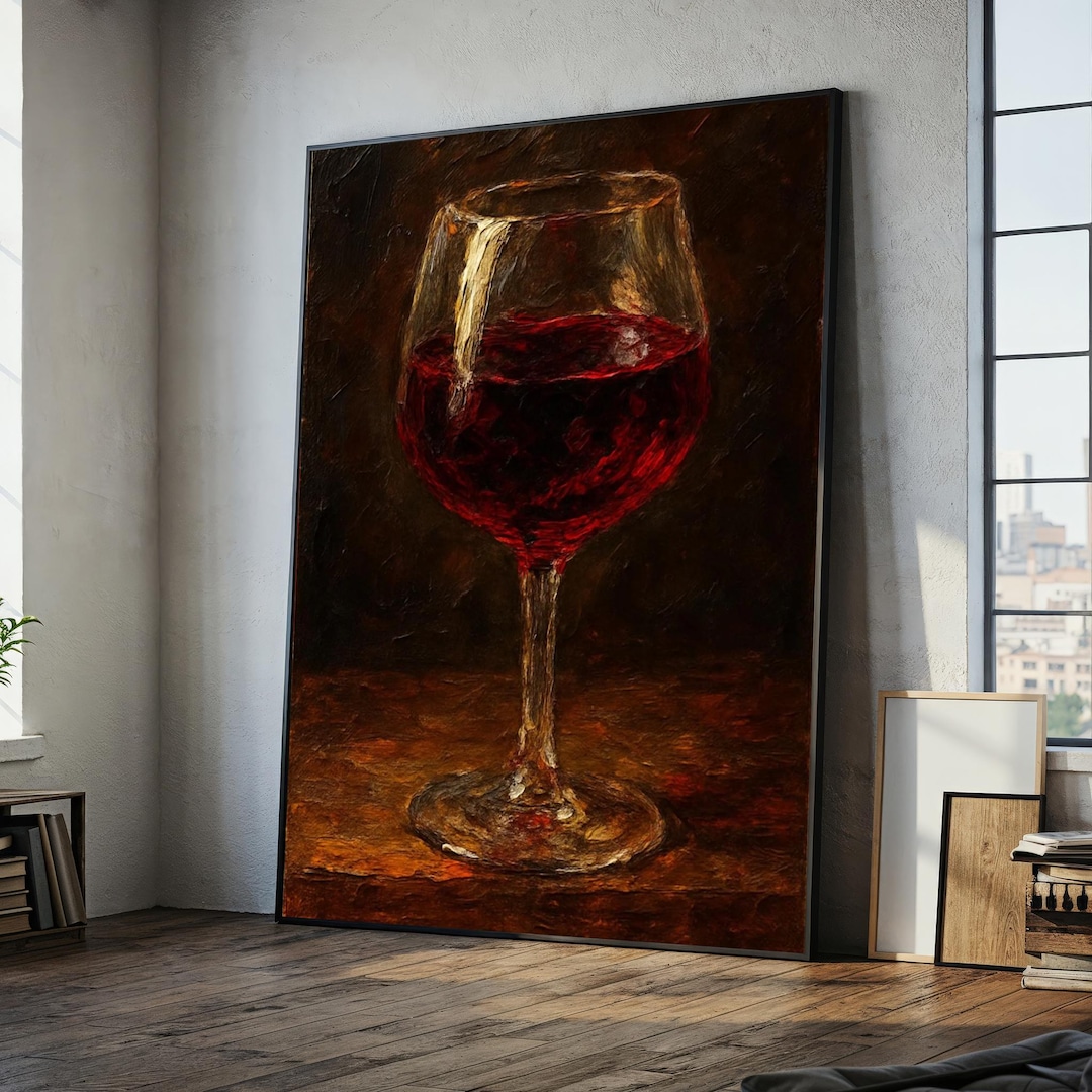 Red Wine Glass Canvas Painting – Bold Still Life Wall Art for Kitchen ...