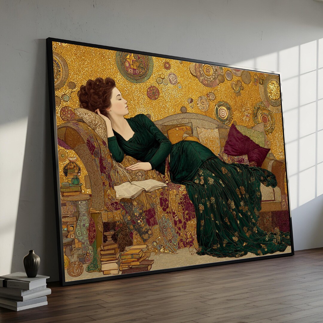 Gustav Klimt Reclining Woman Canvas Wall Art, Elegant Portrait Print ...