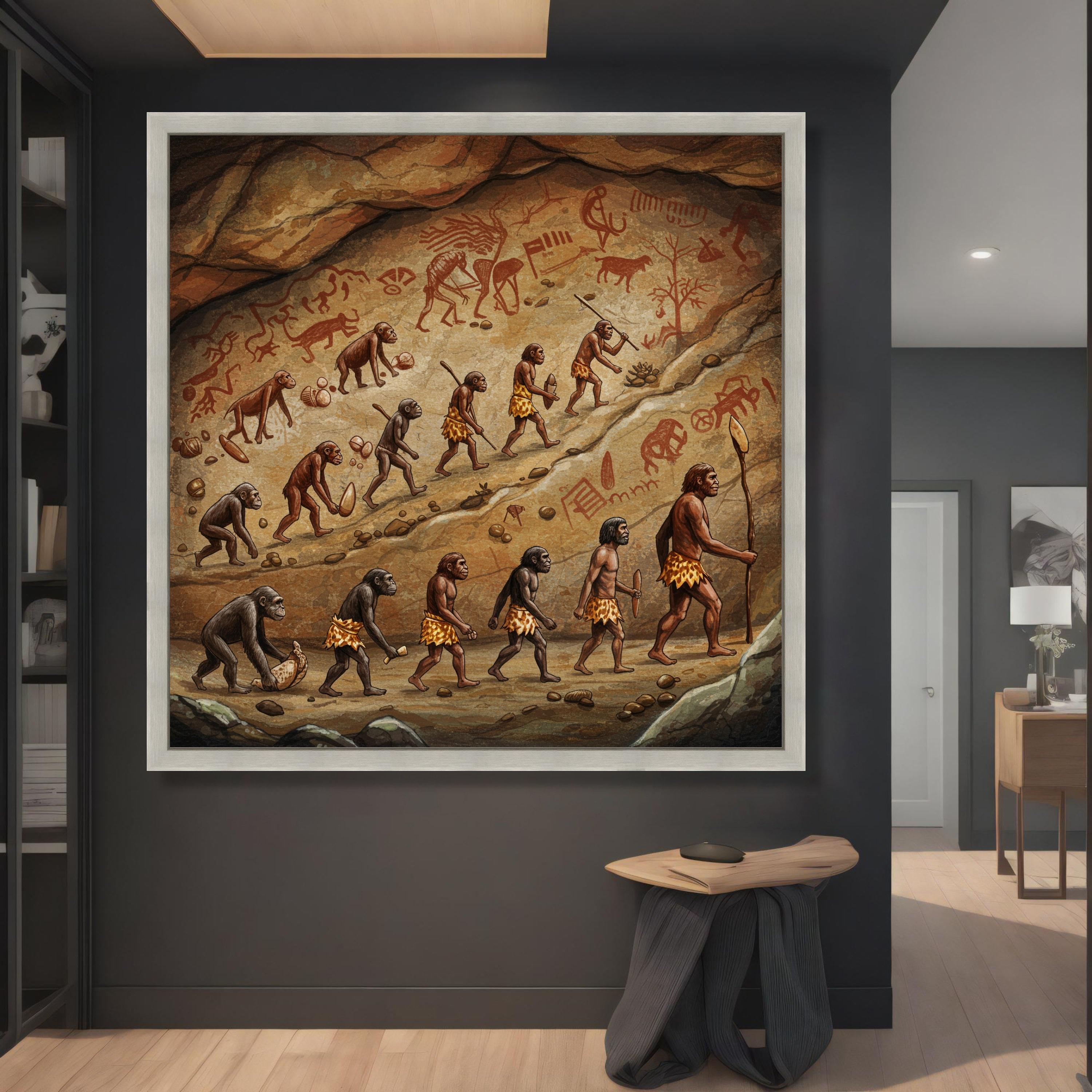 Human Evolution Timeline Canvas, Prehistoric Cave Painting Wall Art ...