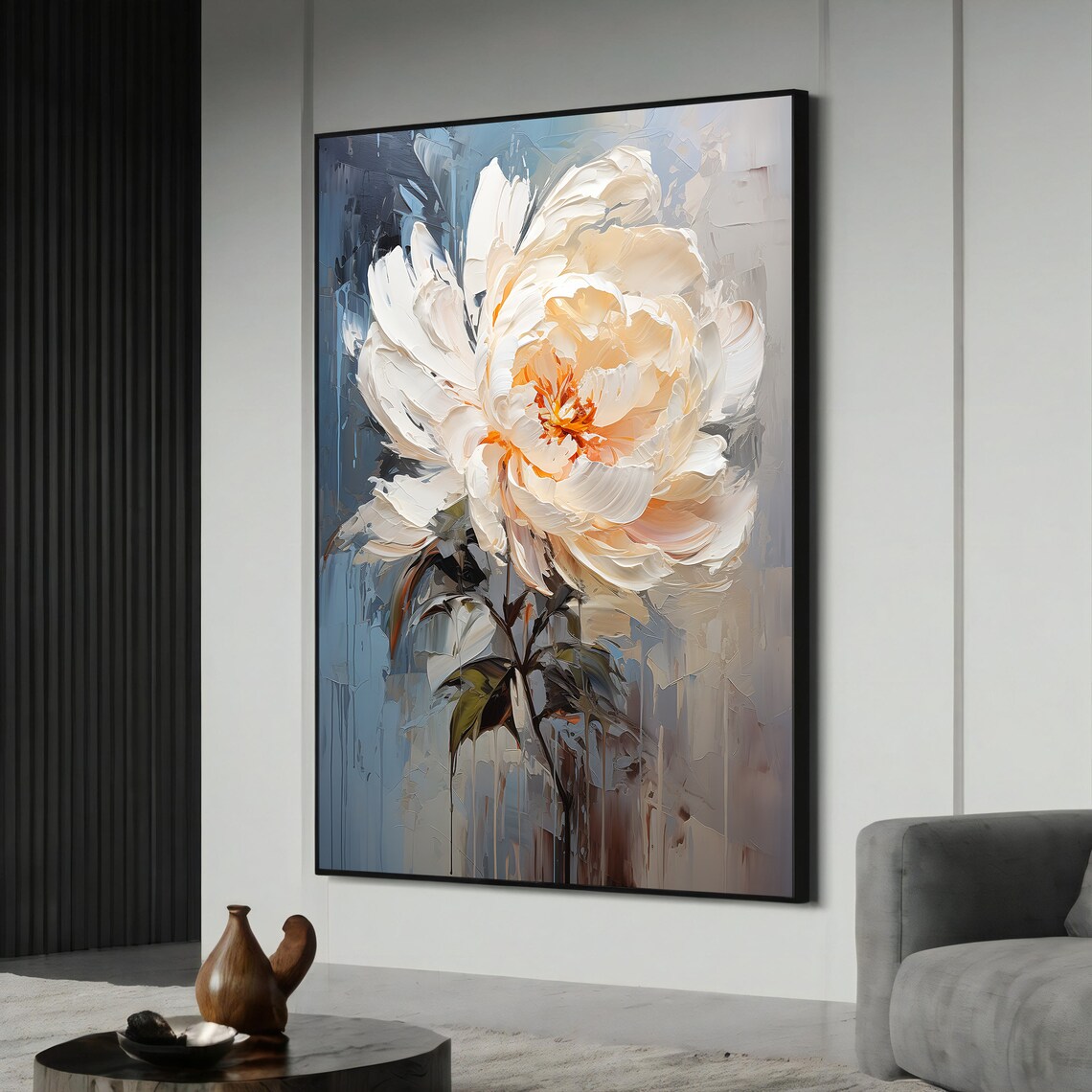 Elegant White Peony Canvas Painting - Chic Floral Wall Decor for Home ...
