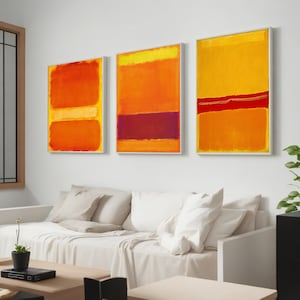 Mark Rothko Set di 3 tele, riproduzione di poster, riproduzione di Orange Mix Rothko, arte astratta su tela, arte minimalista moderna
