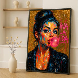 Colorful Graffiti Girl Canvas Painting - Ready to Hang Urban Pop Art - Bold Modern Wall Decor - Perfect Gift for Art Lovers