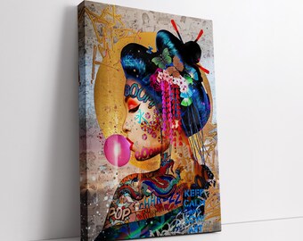 Vibrant Geisha Pop Art With Graffiti – Bold Street Art