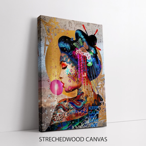 Vibrant Geisha Pop Art With Graffiti – Bold Street Art