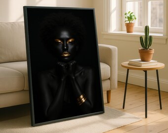 Black Woman Gold Accent Print: Modern Art Wall Decor - Etsy