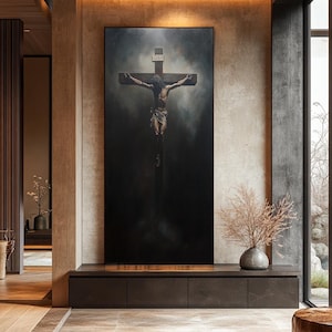 Dipinto su tela della crocifissione di Gesù, arte murale cristiana, arredamento religioso per la casa, regalo cattolico, opera d&#39;arte della passione di Cristo, grande stampa su tela