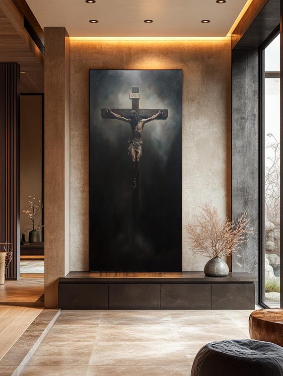 Jesus Crucifixion Canvas Painting, Christian Wall Art, Religious Home Decor, Catholic Gift, Passion of Christ Artwork, Large Canvas Print