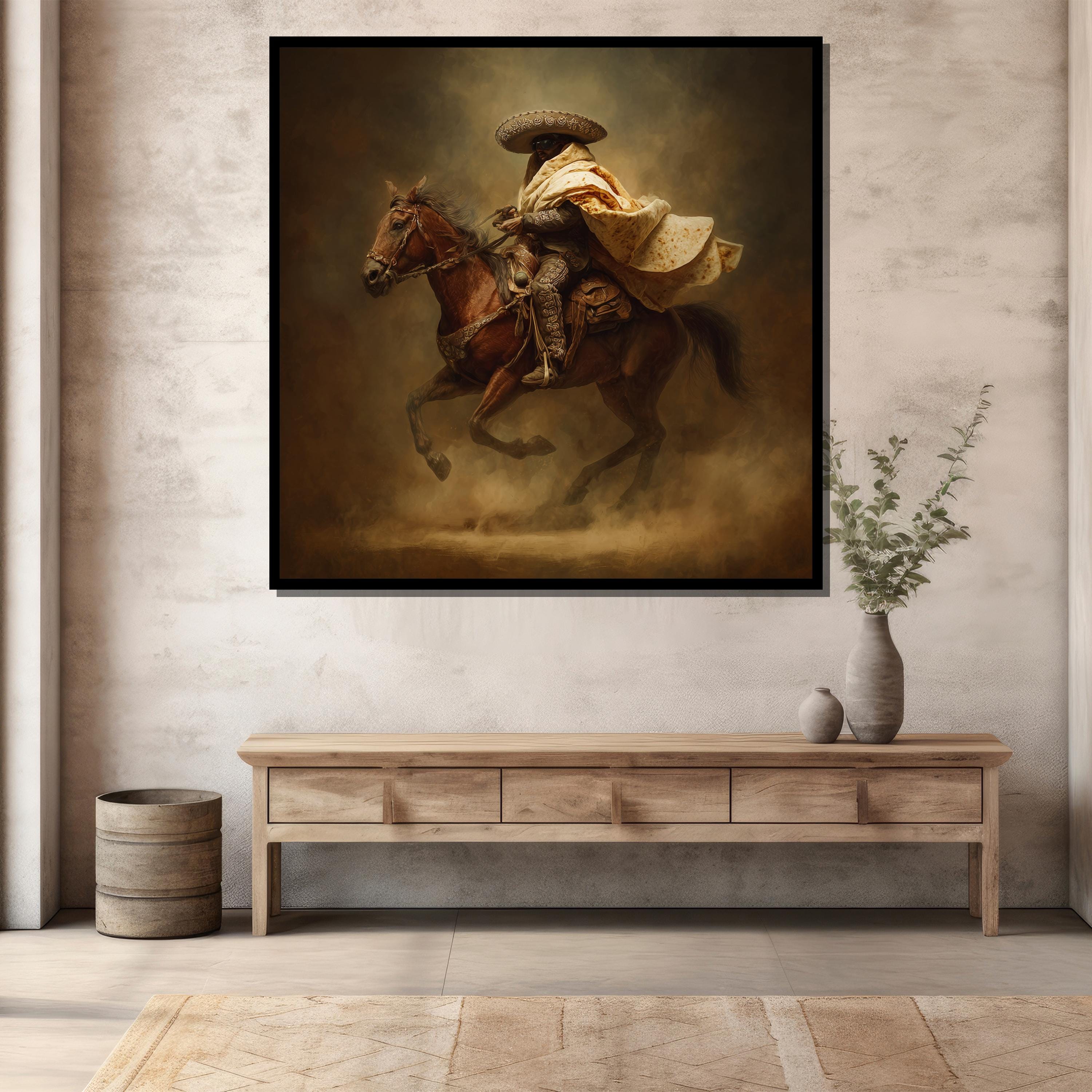 Cowboy on Horse Canvas Painting – Western Rider Wall Art With Rustic ...