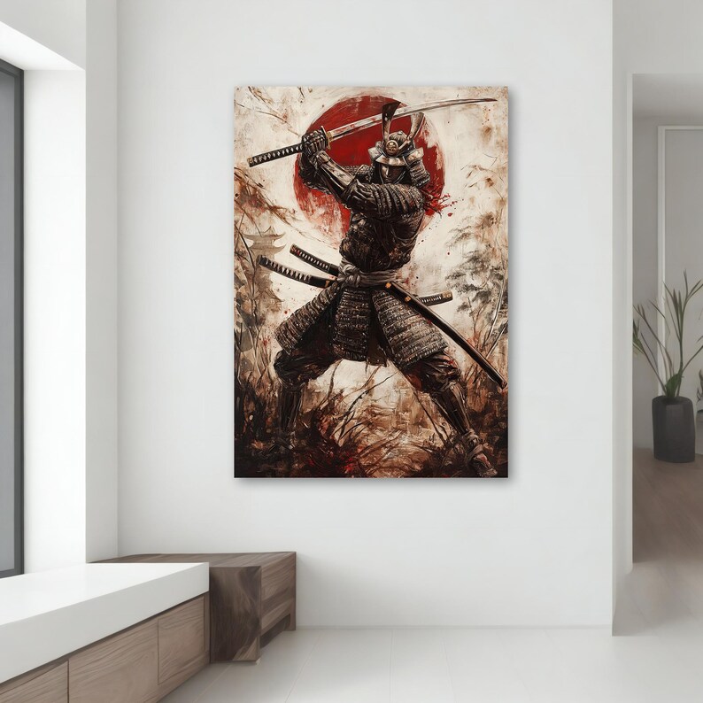 Epic Japanese Samurai Canvas Painting | Feudal Warrior Wall Art ...