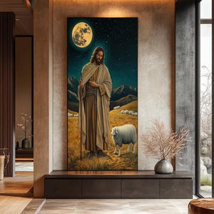 Jesus the Good Shepherd Canvas Painting, Christian Wall Art, Religious Home Decor, Faith-Based Artwork, Spiritual Gift, Large Canvas Print