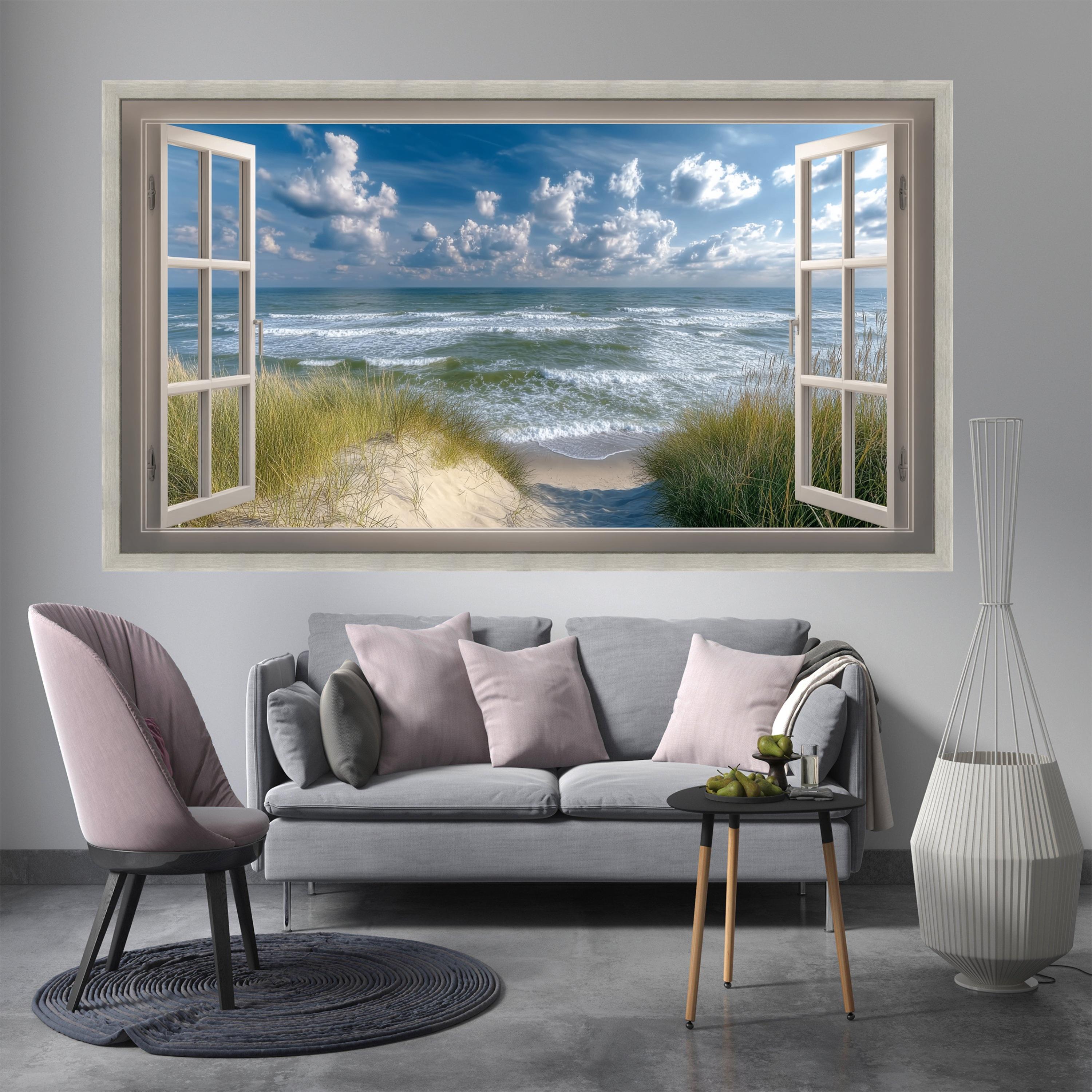Ocean View Through Open Window Canvas, Coastal Beach Scene Wall Art ...