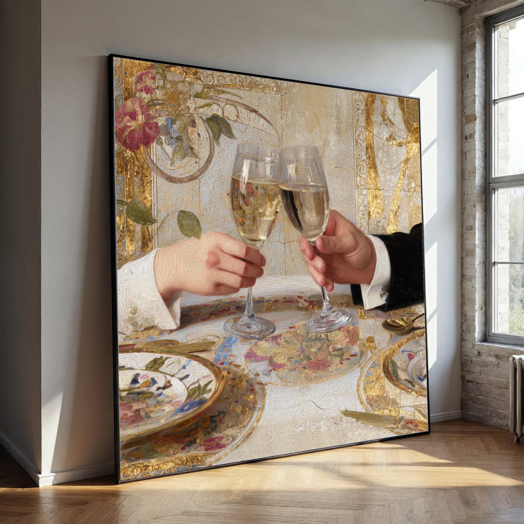 Gustav Klimt Champagne Toast Canvas, Romantic Elegant Table Setting ...