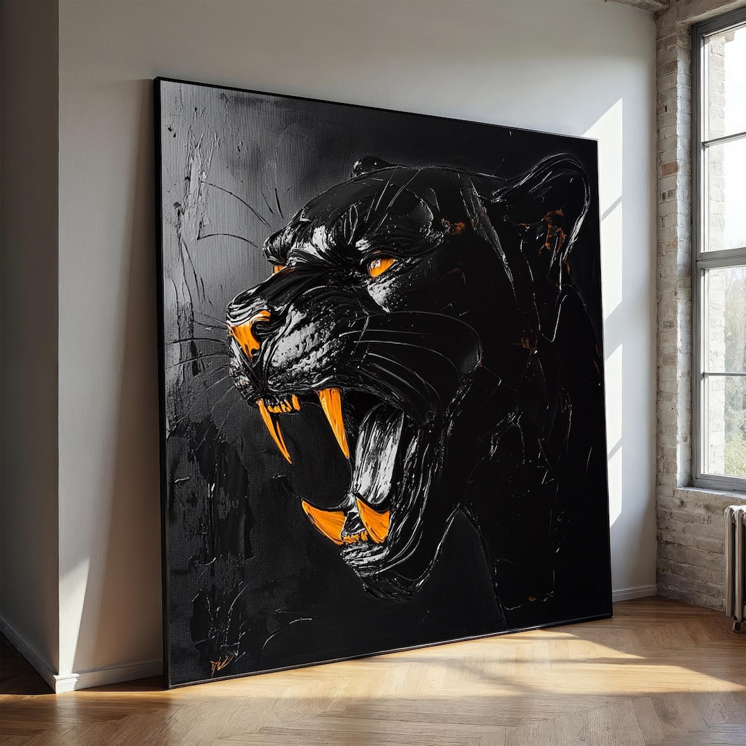 Black Panther Canvas Painting – Bold Modern Animal Wall Art, Ready