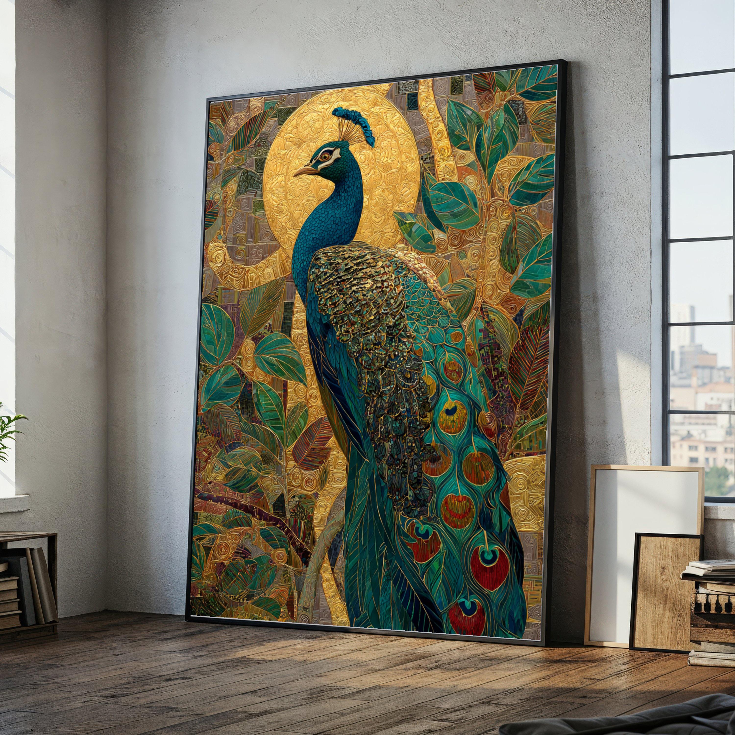 Gustav Klimt Peacock Canvas, Decorative Art Print, Ornate Animal