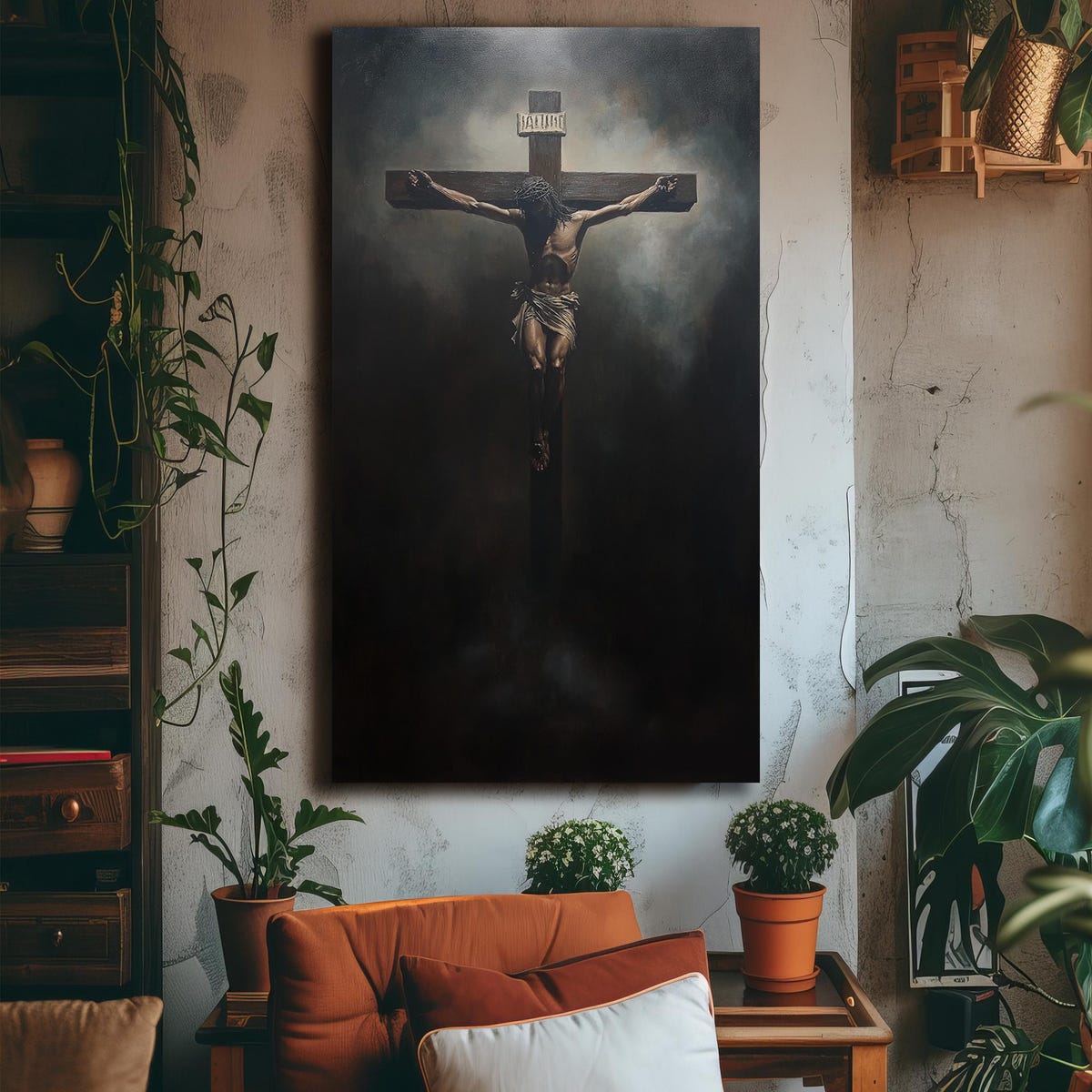 Jesus Crucifixion Canvas Painting, Christian Wall Art, Religious Home Decor, Catholic Gift, Passion of Christ Artwork, Large Canvas Print