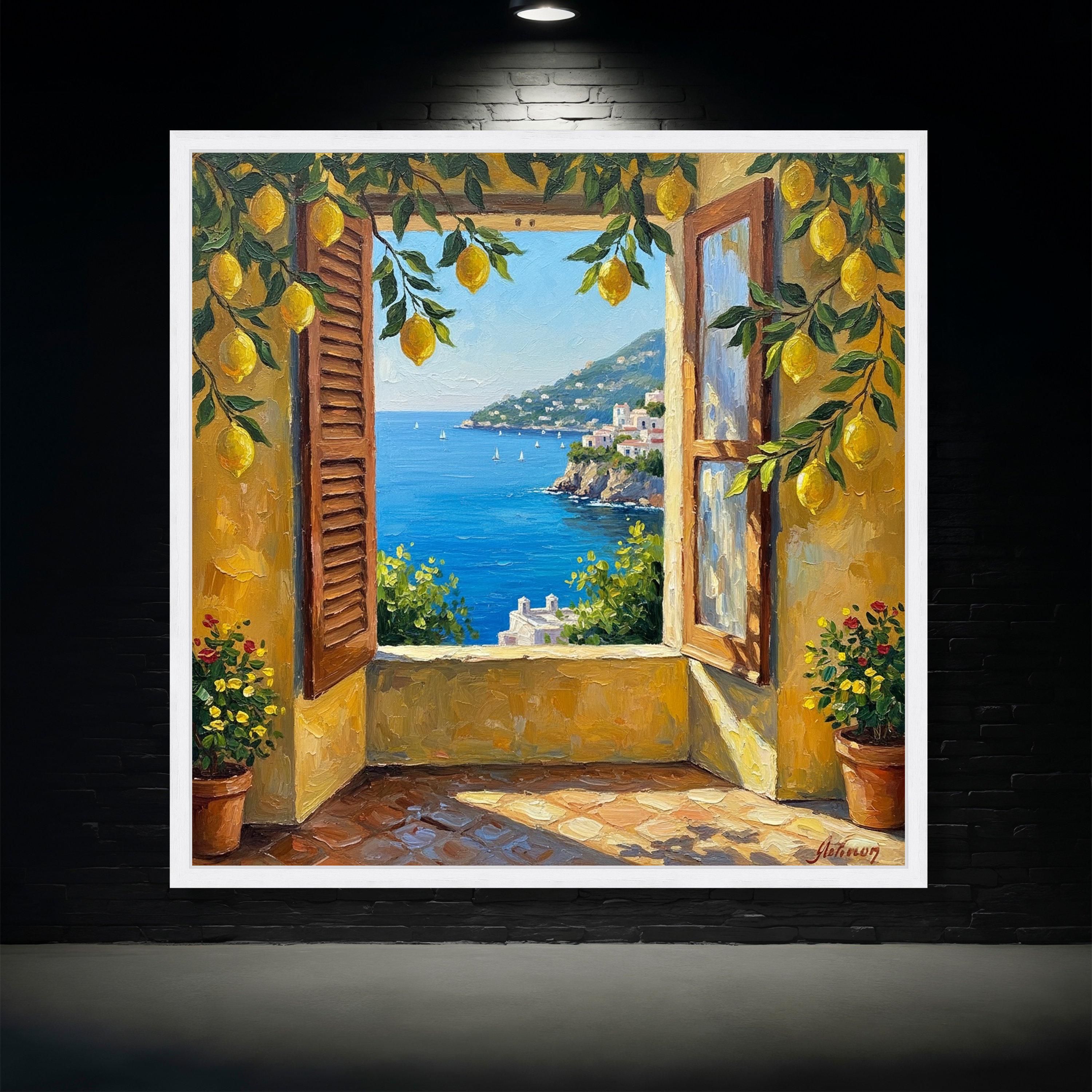 Mediterranean Seaside View, Lemon Tree Canvas, Open Window Wall