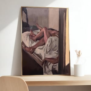 Nacktes Paar Gemälde, Romantisches Kunstwerk, Sinnliche Leinwand Druck, Intimer Kunstdruck
