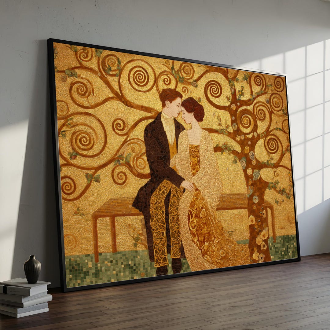 Gustav Klimt Embrace Art Canvas, Romantic Couple Wall Art, Gold Tree ...
