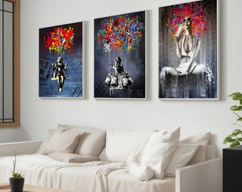 Balloon Banksy Graffiti Art Set, Colorful Canvas Wall Art, Children's Bedroom Decor, Set of 3 Canvas