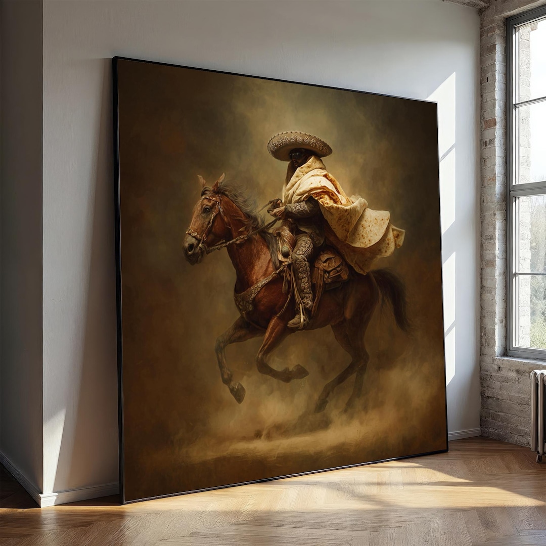 Cowboy on Horse Canvas Painting – Western Rider Wall Art With Rustic ...