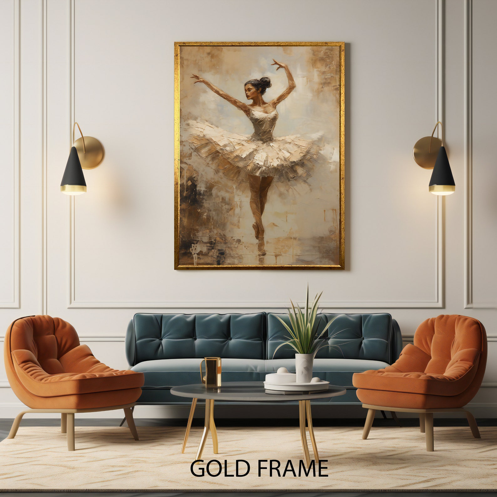 Golden Ballerina Canvas Print, Modern Dance Wall Decor, Elegant Art ...