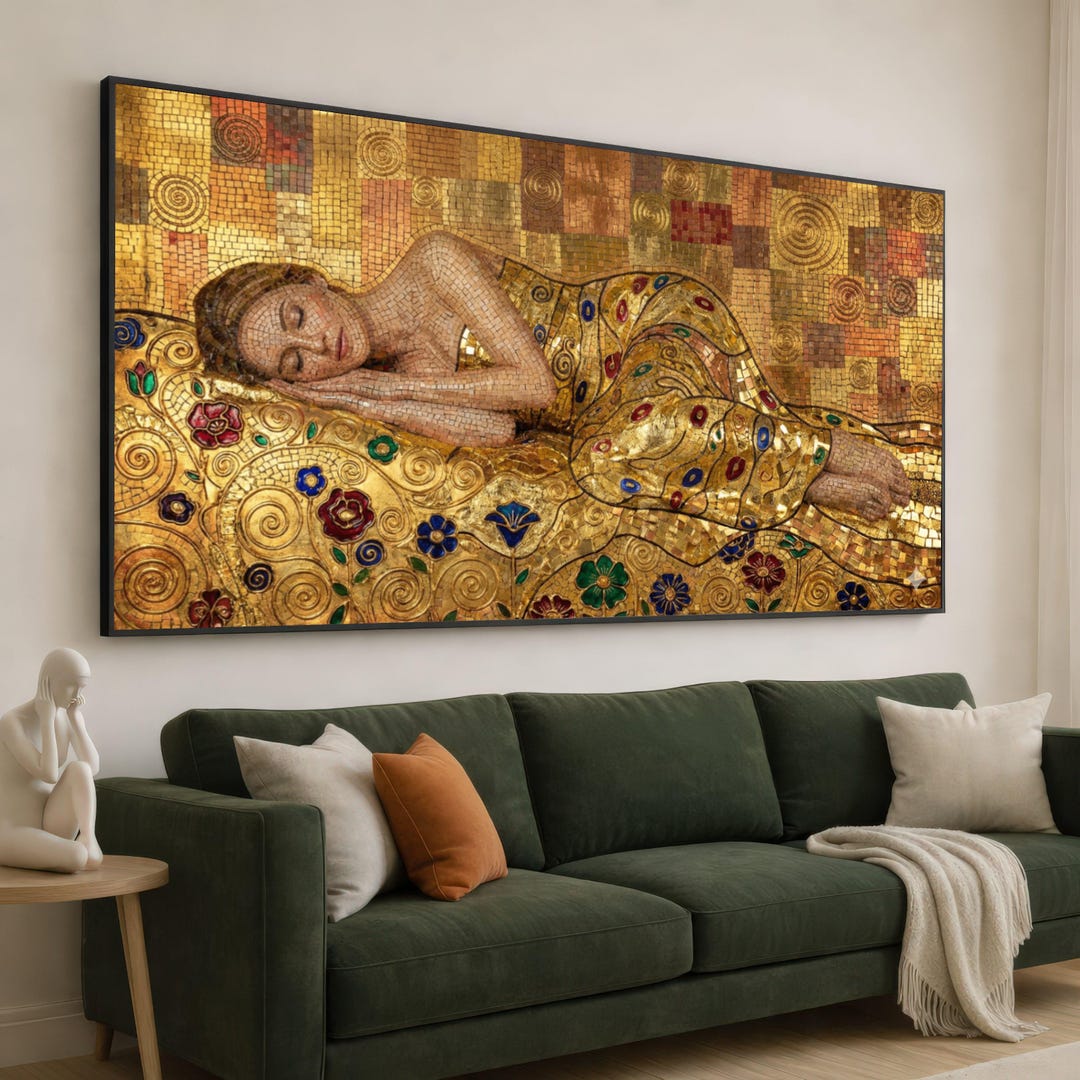 Gustav Klimt Sleeping Woman Canvas Wall Art, Gold Mosaic Style ...