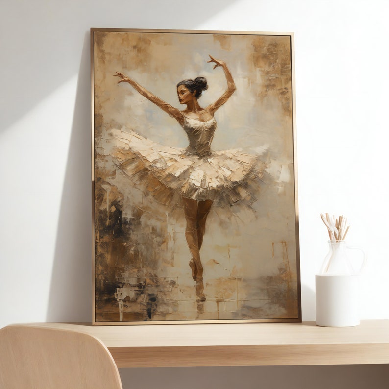 Golden Ballerina Canvas Print, Modern Dance Wall Decor, Elegant Art ...