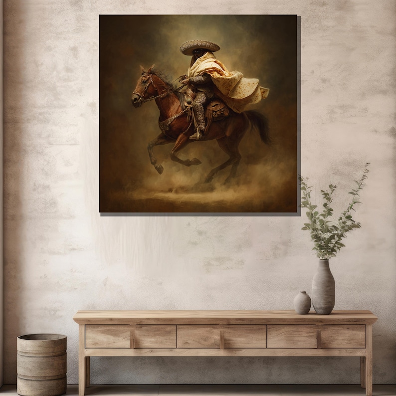 Cowboy on Horse Canvas Painting – Western Rider Wall Art With Rustic ...